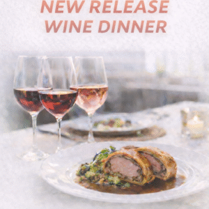 flyer for a new release wine dinner on march 14